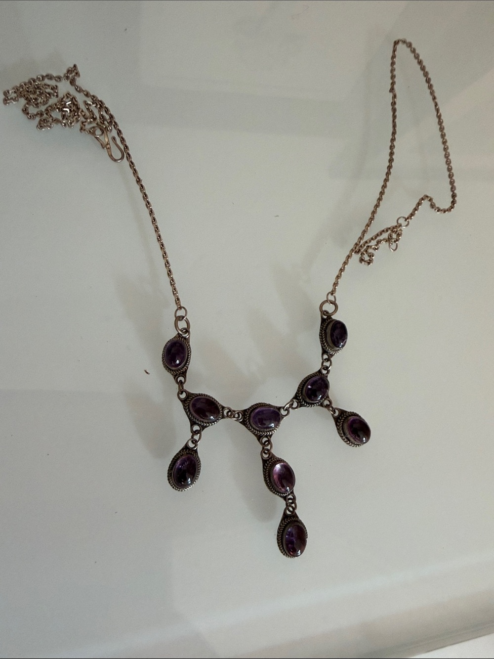 Silver-Tone Purple Gemstone Drop Necklace - Women's Jewelry